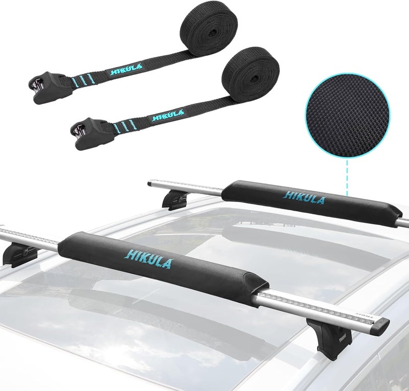 HIKULA 28" Soft Aero Roof Rack Pads for Various Crossbars with Two 15' Premium Scratch Resistant Silicone Buckle Tie Down Straps for SUPs, Surfboards, Kayaks, Canoes Includes Storage Bag - Image 1